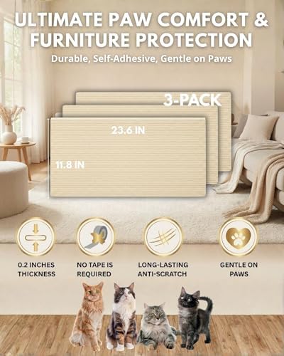 Corner & Wall Cat Scratch Mat, Self-Adhesive Trimmable Cat Scratcher, Wall