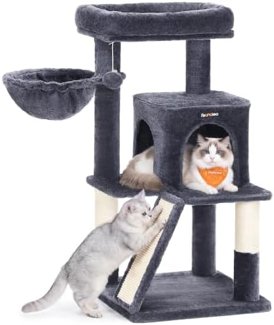 Feandrea Cat Tree, 37.8-Inch Tall Cat Tower, Smoky Gray