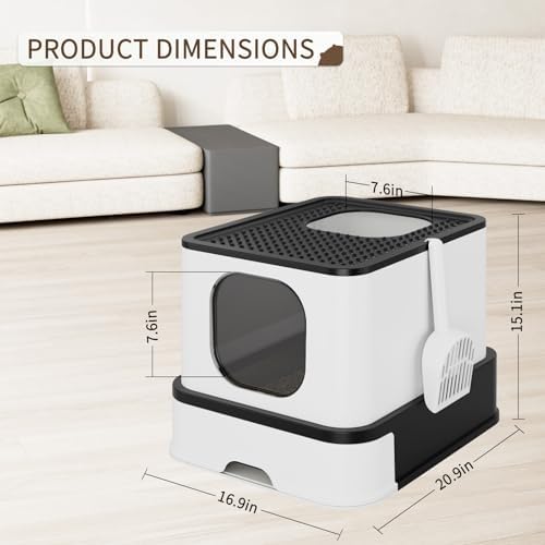 RIZZARI Stainless Steel Litter Box: Enclosed Pull-Out Drawer Top Exit