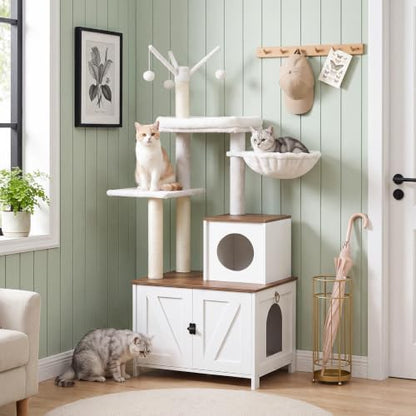 HOOBRO Cat Tree with Litter Box Enclosure