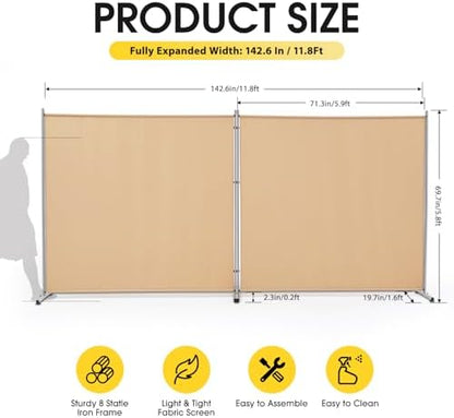 Rantila 2 Large Panels Room Divider, Portable Office Divider, Convenient Movable