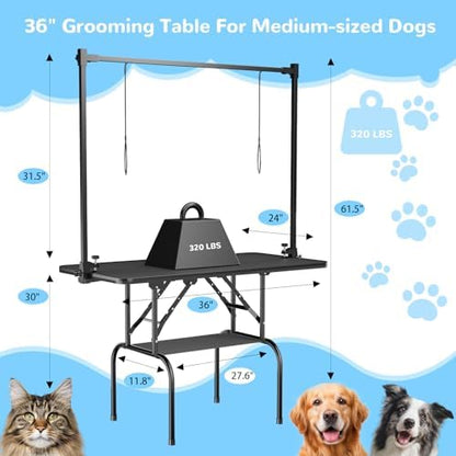 36-Inch Dog Grooming Table, Foldable Pet Grooming Table