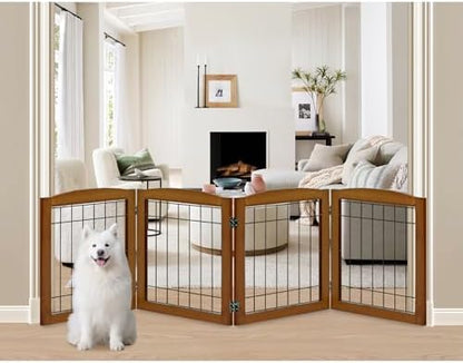 LZRS 4-Panel Extra-Wide Wooden Freestanding Dog Gate: Foldable Solid Wood and