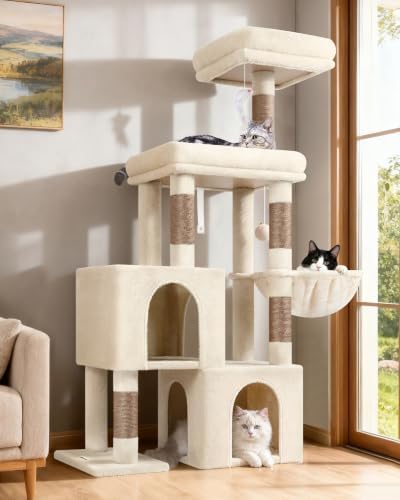 Globlazer 52in Cat Tree Tower for Indoor Cats, 2 Condos