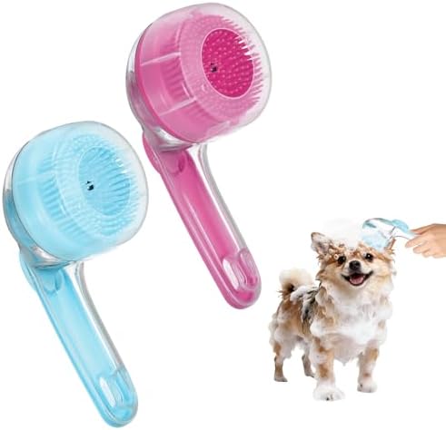 2Pcs Pet Bath Brush, Dog Shampoo Brush New 2 in 1 Grooming Massage Scrubber