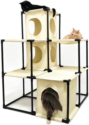 Modular PVC Cat Tree with 6 Removable Hammocks