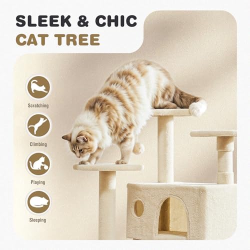 54 Inch Cat Tree Tower with Natural Sisal Scratching Post