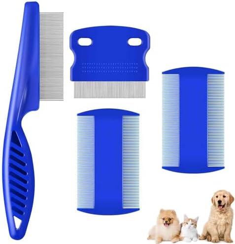 4 Pack Dog Grooming Comb, Pet Flea Lice Combs, Stainless Steel Cat Combs