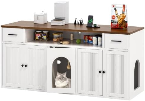 58" Cat Litter Box Enclosure for 2 Cats, Double Litter Box Furniture