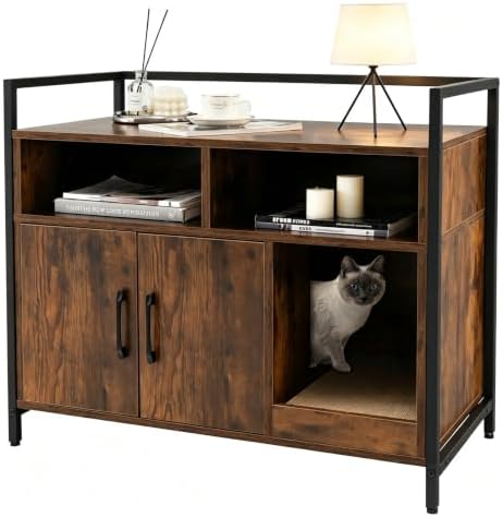 GIANTEX Cat Litter Box Enclosure, Hidden Cat Cabinet Furniture