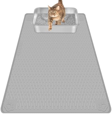 Silicone Cat Litter Mat for Litter Box 34”x22” Large Cat Mat, Light Grey