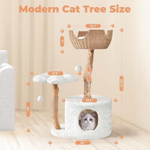 Easyego Modern Cat Tree, 39.9" Aesthetic Wood Cat Tree Tower