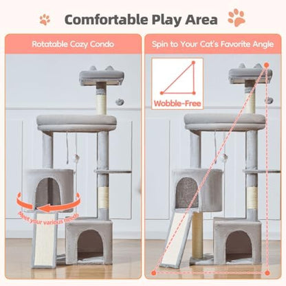 Taoqimiao Sturdy Cat Tree, 55.1In Cat Tower