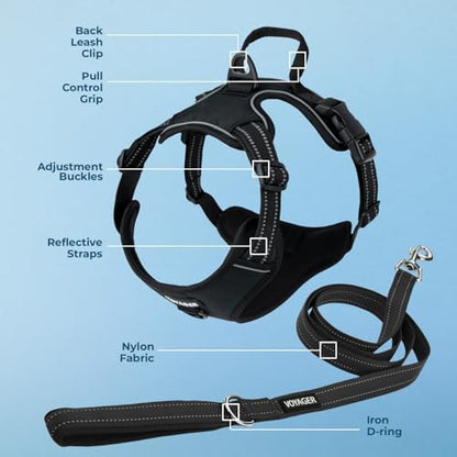 Voyager Dog Harness Dual Leash Attachment No-Pull Control Adjustable Soft but