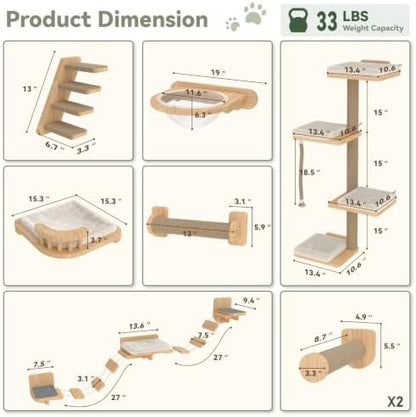 BYBYME 12-PCS Cat Wall Shelves, Pine Climbing System