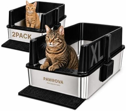 304 Stainless Steel Litter Box 2 Pack, XL Open Top
