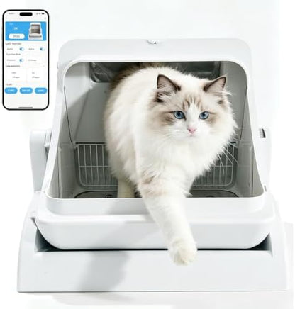 Self Cleaning Litter Box, Open Top Automatic, Cream White
