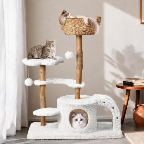 Easyego Modern Cat Tree, 45.6" Aesthetic Wood Cat Tree Tower