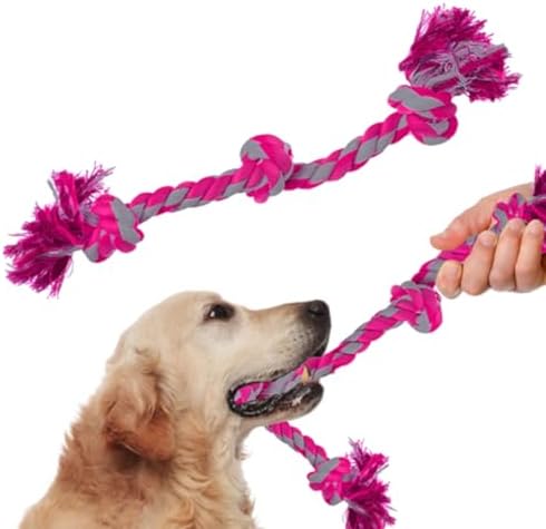 SunGrow Pink Dog Rope Toys, Twisted Triple Knotted Rope Bone, 2 Pack