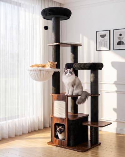 Wood Cat Tree for Indoor Cats, Modern Cat Tower