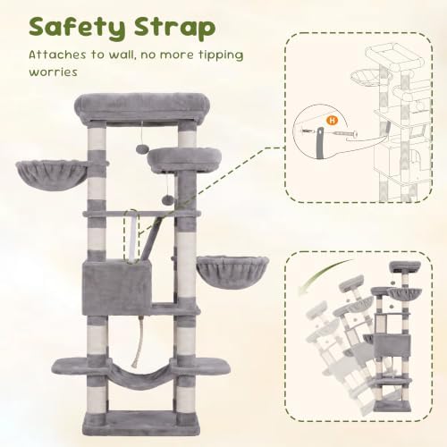 Heybly Cat Tree, 68 inch Multi-Level Cat Tower