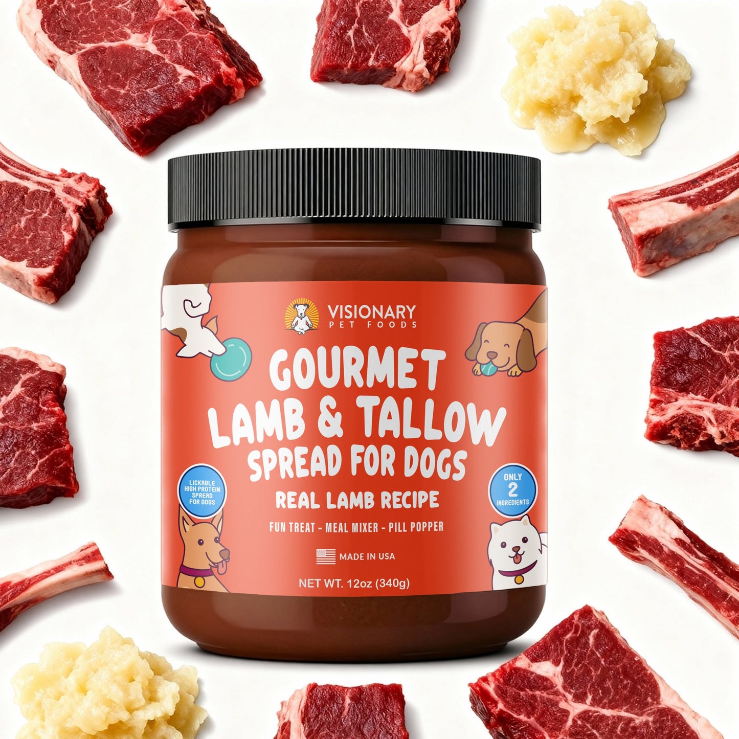 Lamb & Beef Tallow Dog Meat Spread – High-Protein, Low-Carb Keto Treat | 12oz Jar