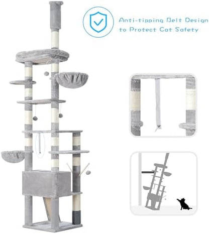 Hey-brother Cat Tree Tower, Adjustable Height, Floor to Ceiling