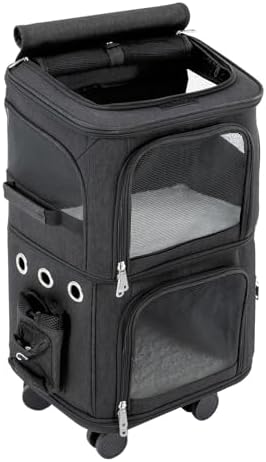 2-Tier Rolling Pet Carrier for Cats & Dogs, Removable Divider, Telescopic Handle