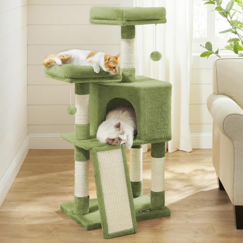 Feandrea Cat Tree, 45.3-Inch Cute Cat Tower, Plush Climbing Condo