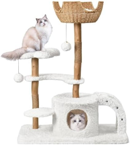 Easyego Modern Cat Tree, 45.6" Aesthetic Wood Cat Tree Tower