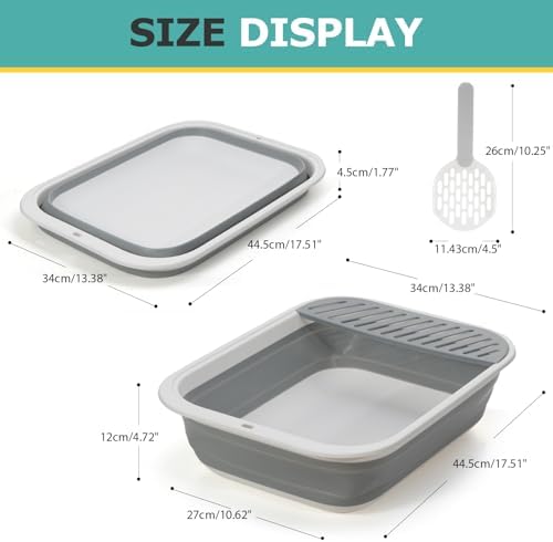 Foldable Cat Litter Box, Large Height-Adjustable Anti-Splash Open Air Kitty