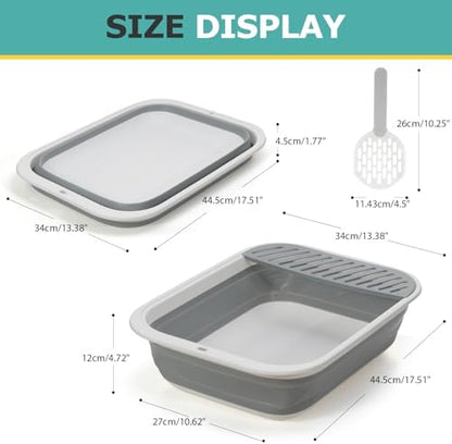 Foldable Cat Litter Box, Large Height-Adjustable Anti-Splash Open Air Kitty