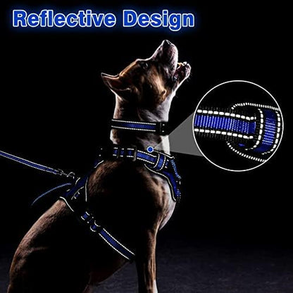 WINSEE Pet Harness Collar and Leash Set, All-in-one Reflective Dog Harness No