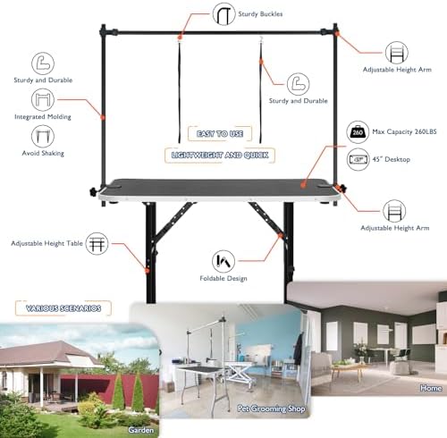LEIBOU 45'' Height Adjustable and Foldable Pet Dog Grooming Table Heavy Duty