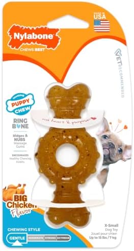 Nylabone Puppy Chew Teething Ring Bone Dog Toy, Chicken Flavor