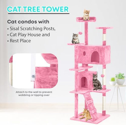FDW | 70" Cat Tree Tower | Pink | Multi-Level Indoor Activity Center