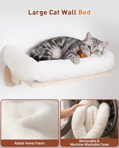 6-in-1 Cat Wall Shelves for Large Cats, Large Cat Bed, Wide Perch