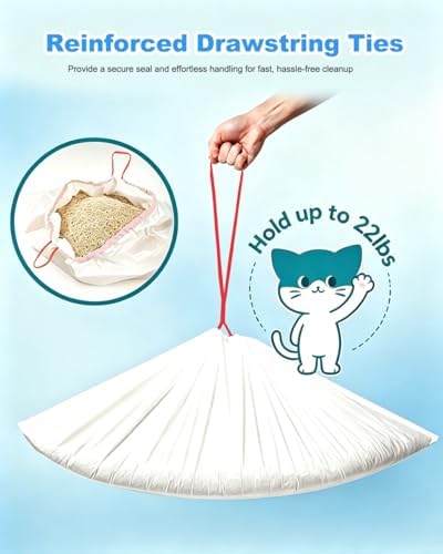 Drawstring Cat Litter Box Liners, 2 Mil Thick Claw Resistant Cat Pan Liner)