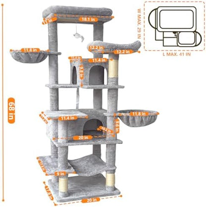 68 Inches Multi-Level Heavy Duty Large and Tall Cat Tree Tower