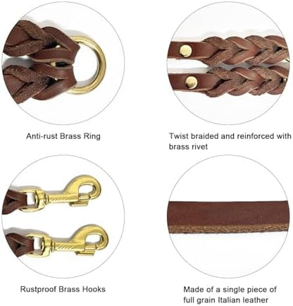 Guiding Star Leather Double Dog Leash