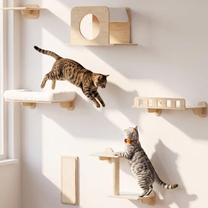 6-in-1 Cat Wall Shelves for Large Cats, Large Cat Bed, Wide Perch
