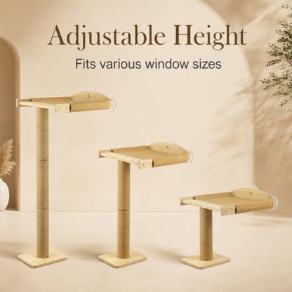 Cat Window Perch with Tall Scratching Post, Solid Wood Window Perch