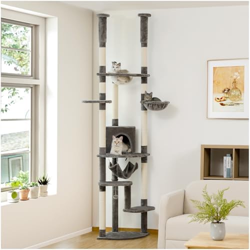 PETEPELA Floor to Ceiling Cat Tree, 92.9-101.6" Tall Cat Tower