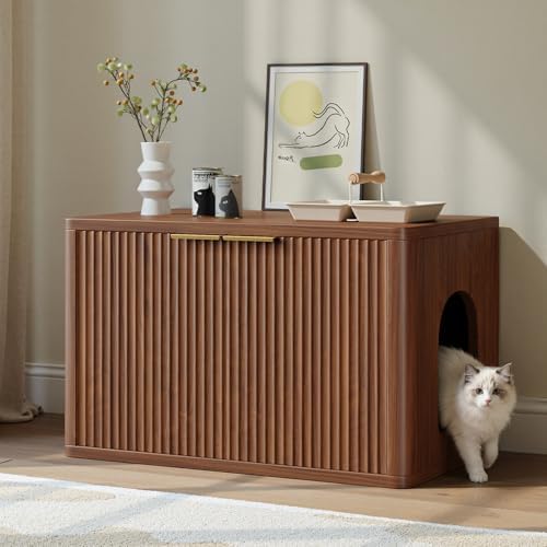 Evermagin 31.5" Walnut Cat Litter Box Enclosure Furniture