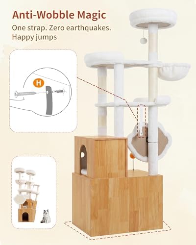 Heybly Cat Tree with Litter Box Enclosure, Modern 64" Hidden Tower HCT105WB