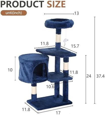 FDW | 36" Cat Tree Tower | Navy Blue | Multi-Level Indoor Activity Center