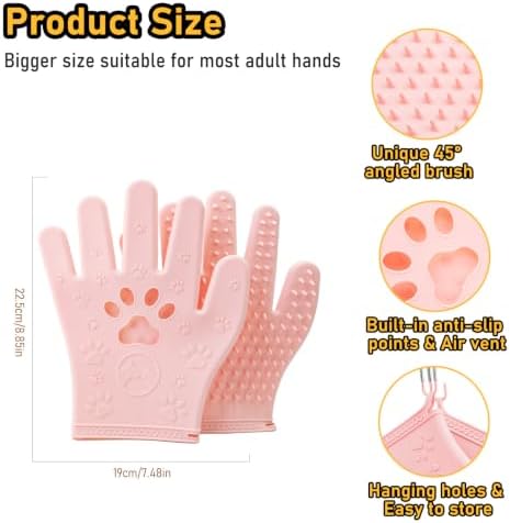 Pet Hair Removal Gloves Grooming 2 Pair Pink & Grey