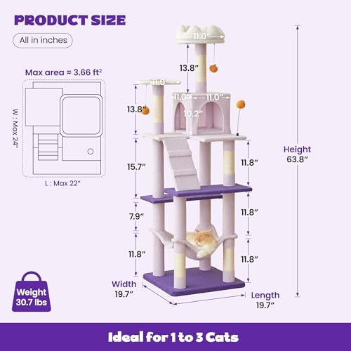 MWPO Flower Cat Tree for Indoor Cats, 63.8 Inches Multi-Level Cat Tower