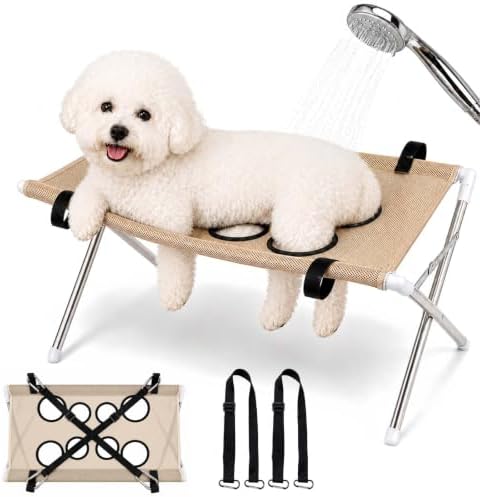 Dog Bath Hammock with Stand, Foldable Grooming Table