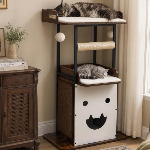 48in Wood Modern Cat Tree for Large Indoor Cats